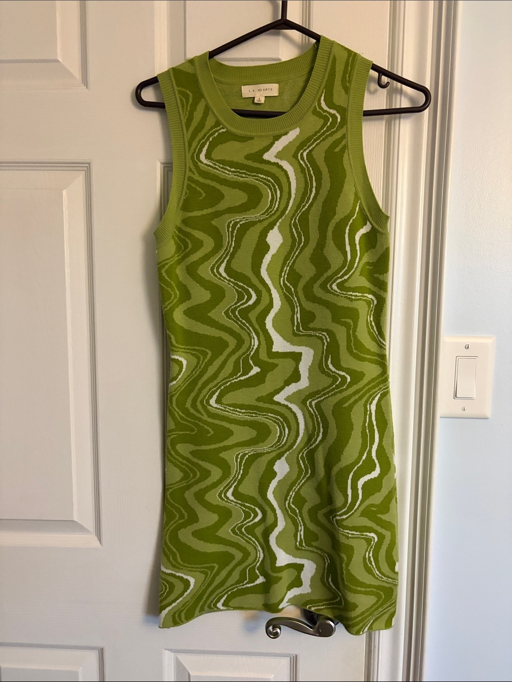 Retro Green Wave Knit Tank Dress